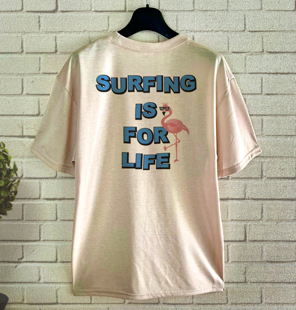 Surfing is for life / Flamingo サーフＴシャツ / BEIGE 3枚目の画像