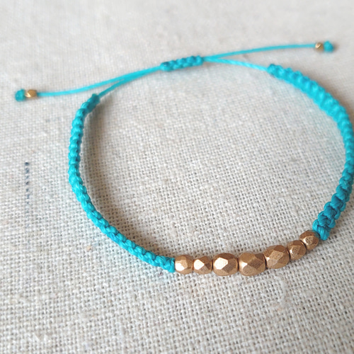ブレスレット☆ターコイズブルー&ゴールドビーズ☆チェコシードビーズ