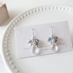 ガラスビーズ ＊ しずく ピアス / イヤリング変更可 ロジウム 大人