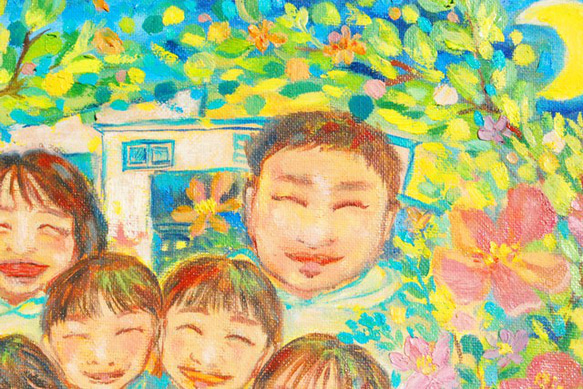 「いつまでも家族仲良く過ごせますように」家族の肖像　似顔絵　油彩画　F4 注文絵画 4枚目の画像