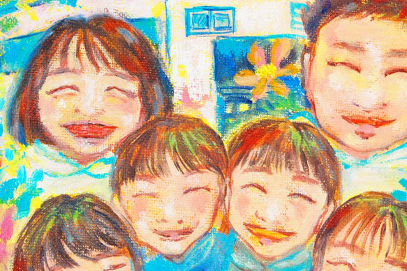 「いつまでも家族仲良く過ごせますように」家族の肖像　似顔絵　油彩画　F4 注文絵画 3枚目の画像