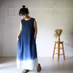 藍染めワンピース（ハンドメイド） 藍染めワンピース,インディゴワンピース,藍染めロングワンピース
