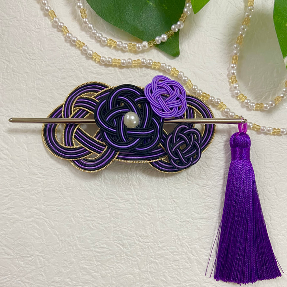 水引のマジェステ&帯留め 髪飾り 黒紫 2way マジェステ ☆みゆ☆ 通販