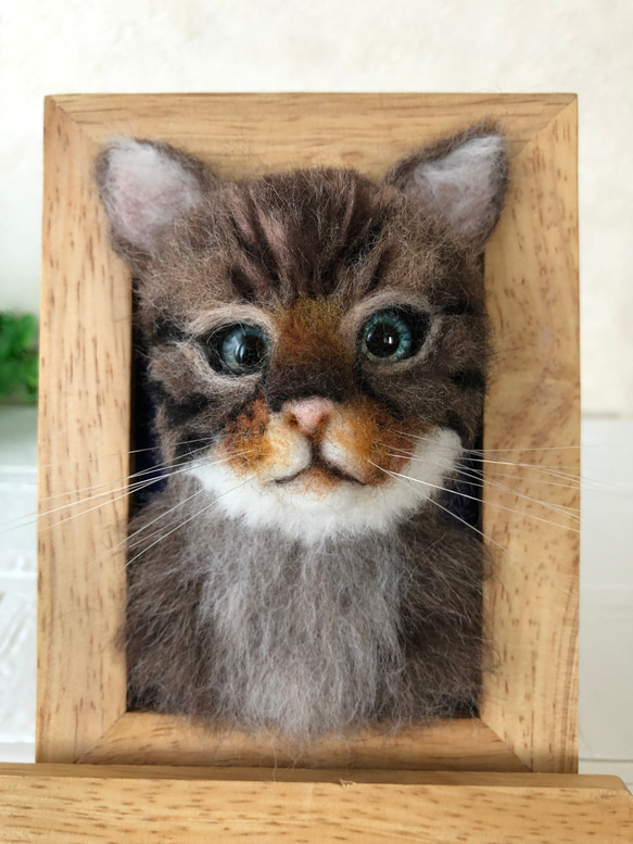 羊毛フェルト キジトラ ねこ フレーム猫 羊毛フェルト にじいろ