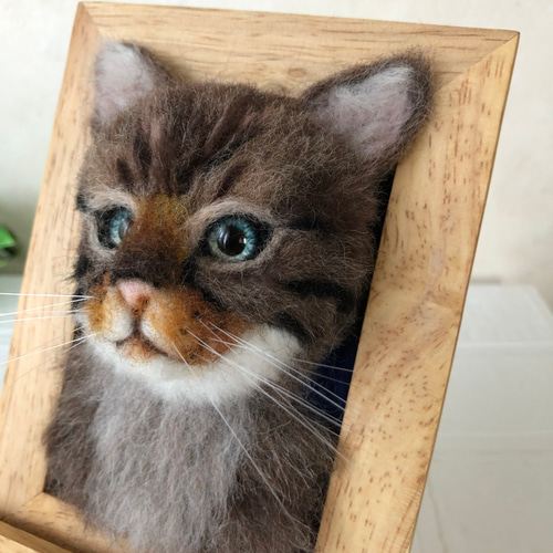羊毛フェルト キジトラ ねこ フレーム猫 羊毛フェルト にじいろ