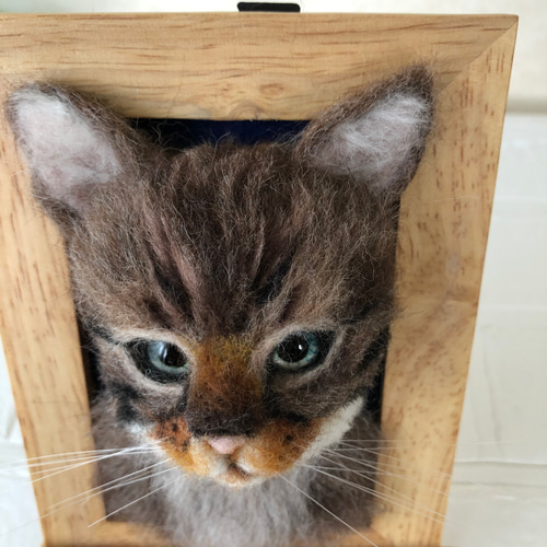 羊毛フェルト キジトラ ねこ フレーム猫 羊毛フェルト にじいろ