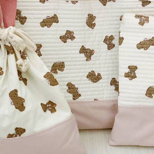 テディベア柄★入園入学グッズ★オーダーページ★ハンドメイド 楽天市場】MYmamaオリジナル ベアチェック オックス 生地