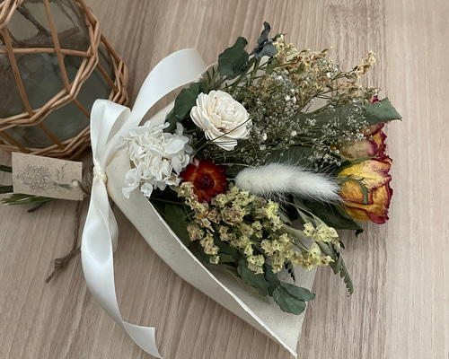 ドライフラワー☆ナチュラルスワッグ☆ミニ薔薇紫陽花インテリア