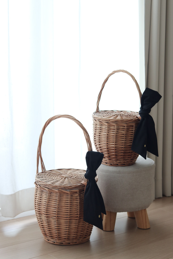 One handle basket & 4way ribbon / M or L size 11枚目の画像