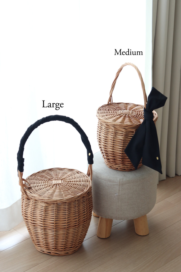 One handle basket & 4way ribbon / M or L size 4枚目の画像