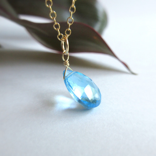 高品質】10mm美粒「スイスブルートパーズ」14kgfネックレス【11月の