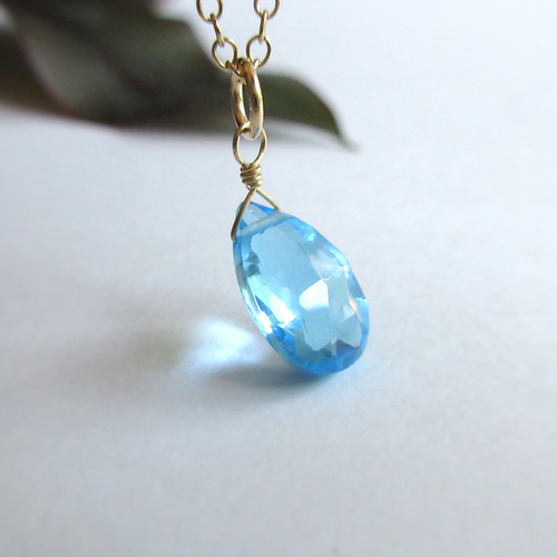 高品質】10mm美粒「スイスブルートパーズ」14kgfネックレス【11月の