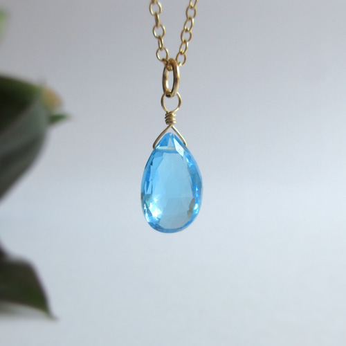 高品質】10mm美粒「スイスブルートパーズ」14kgfネックレス【11月の