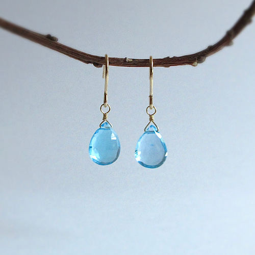 高品質】10mm美粒「スイスブルートパーズ」14kgfピアス/イヤリング【11