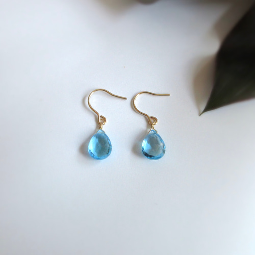 ポメころび◆スイスブルートパーズ×ホワイトジルコンフープイヤリング ポメころび様専用◇スイスブルートパーズ×ホワイトジルコン