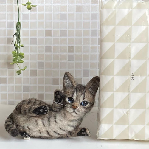 翌日発送 キジトラ 子猫 猫 戯れてる 羊毛フェルト ハンドメイド 羊毛