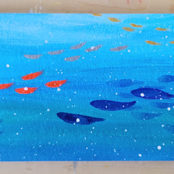 「魚といっしょに海中散歩」抽象画＊コルクボードの原画＊アートパネル 5枚目の画像