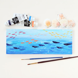 「魚といっしょに海中散歩」抽象画＊コルクボードの原画＊アートパネル 1枚目の画像