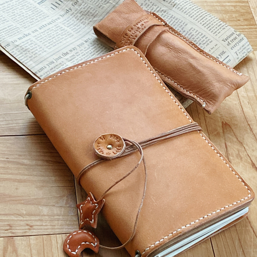 トラベラーズノートカバー＆ペンケース ヌメ革キャメル 手帳カバー