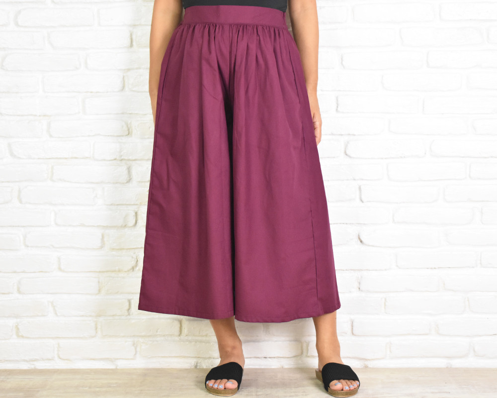 コットンツイルワイドパンツ　ワインレッド