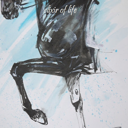 踊る黒い馬2022（水彩画用紙、A4、墨、水彩） 2枚目の画像