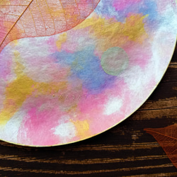 【ONLY ONE ART】アートトレイ（ピンク／サークルS)　天然の葉を用いるボタニーペインティング装飾 5枚目の画像