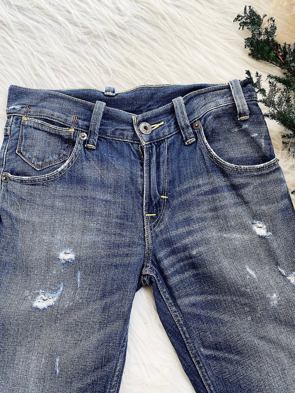 levis / 511 W31 淺海天藍刷色破壞 古著中 腰丹寧牛仔長褲 vintag 第2張的照片