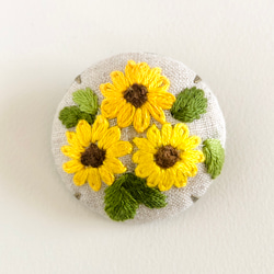 みの 洋梨 プルーン ひまわり ビーズ 刺繍ブローチ ひまわり刺繍 ブローチ 直径40mm ブローチ tukuru-Risa-broderie