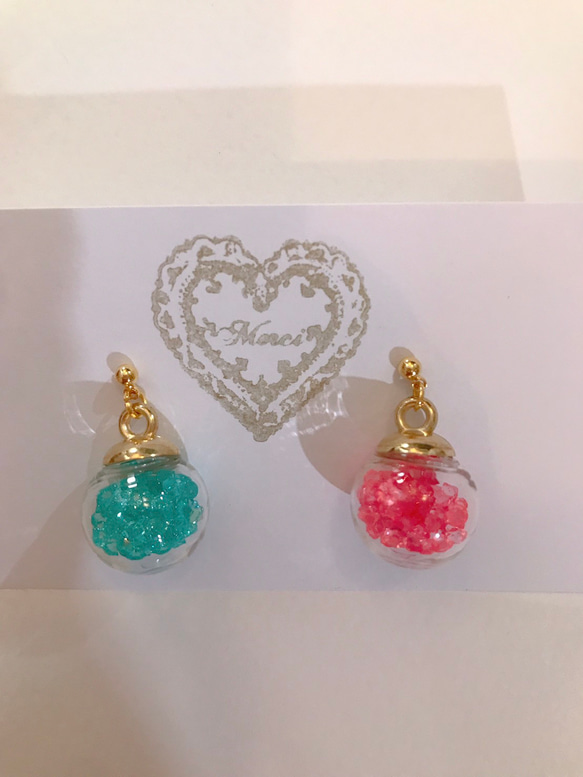 colorful cube pierce(pink＆emerald green) MIX color 3枚目の画像
