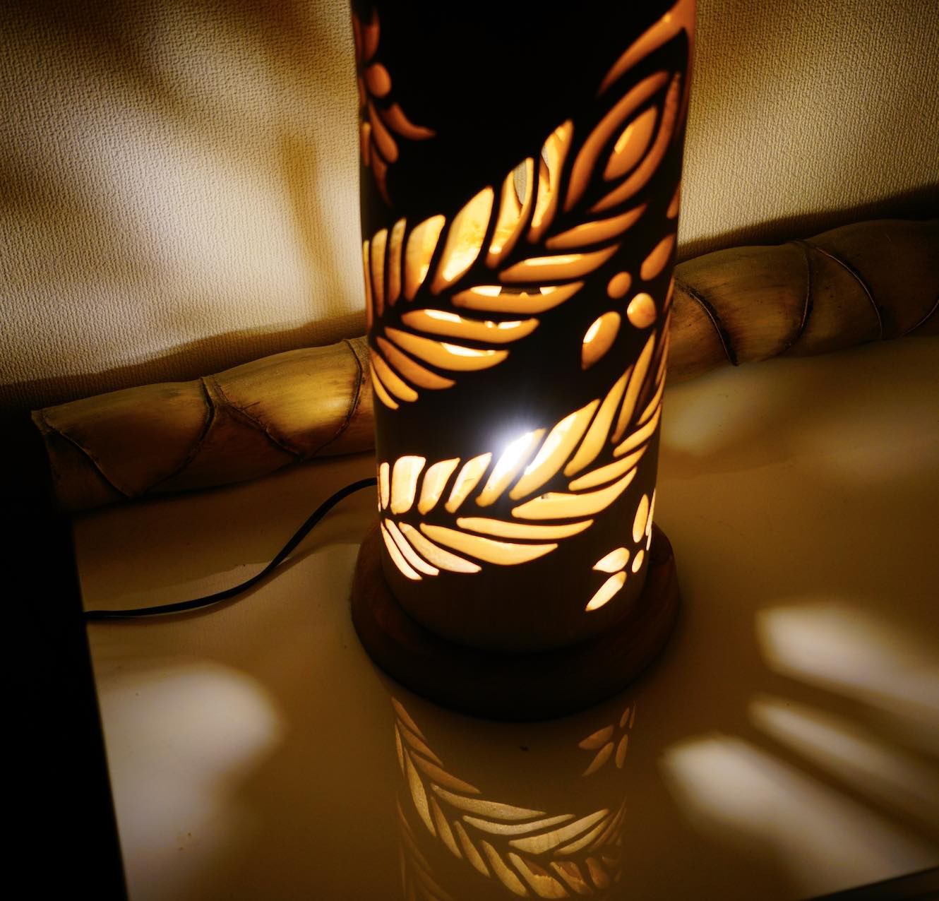 竹灯り・竹あかり・竹灯籠・竹灯篭・竹ランプ   全面彫り～～ 癒しの灯り★光帯★～～