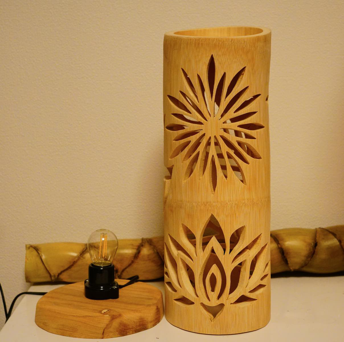 竹灯り・竹あかり・竹灯籠・竹灯篭・竹ランプ   全面彫り～～ 癒しの灯り★光帯★～～