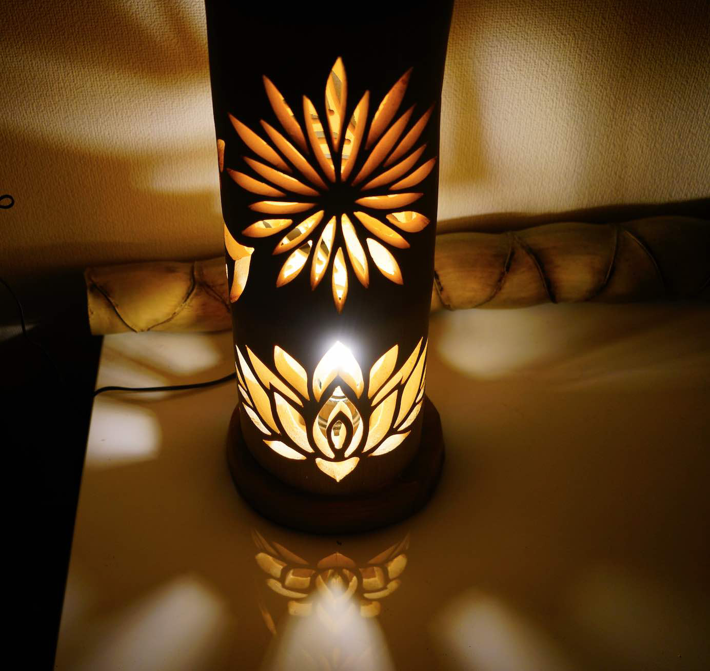 竹灯り・竹あかり・竹灯籠・竹灯篭・竹ランプ   全面彫り～～ 癒しの灯り★光帯★～～