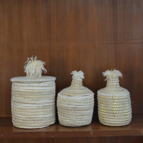 30%off▽モロッコのベルベルバスケット M／レースニット ホワイト