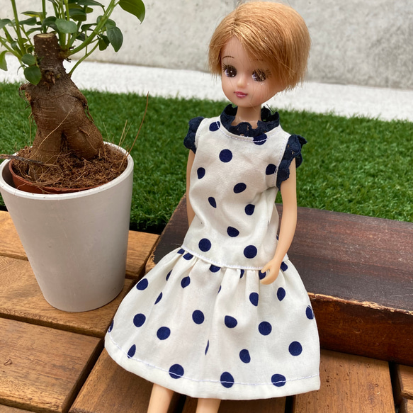 032 リカちゃん ブライス ハンドメイド ドット 水玉 ワンピース その他 