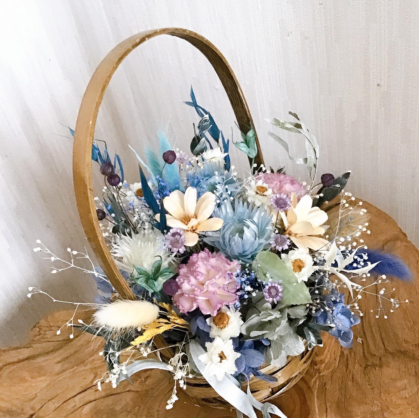 ドライフラワーバスケット＆スワッグ 2点セット ドライフラワー バスケット 2点set❁*。