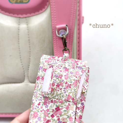 リールキーケース付きスマホケース(ピンクの小花柄)/ラミネートキッズ