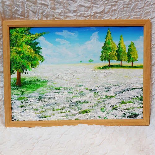 油絵 絵画 咲いた白の広場【Ａ3】 油絵 絵画 咲いた白の広場【A3】 絵画 HR 通販 14105023