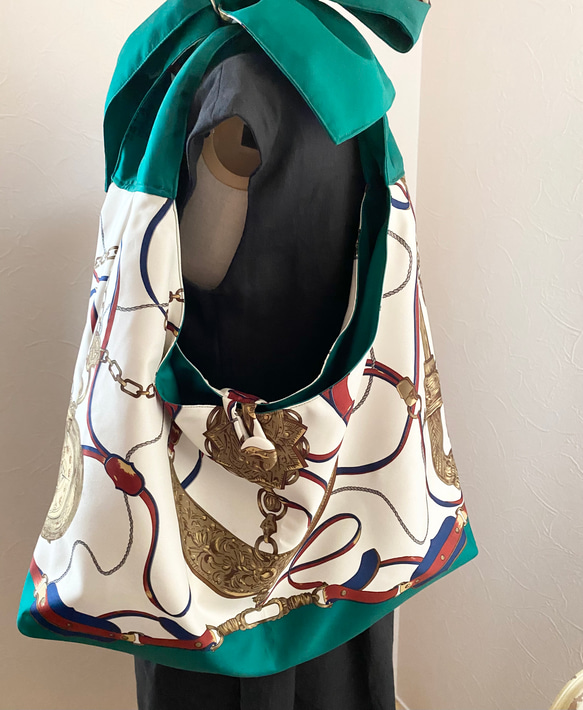 ヴィンテージスカーフリメイクバック SALE］ vintage scarf big ribbon bag スカーフリメイクバッグ green