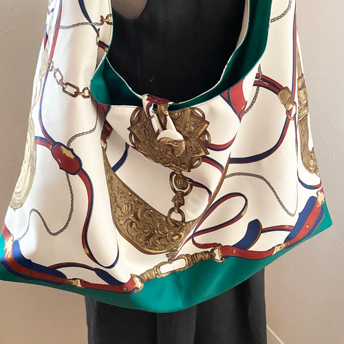 vintage scarf big ribbon bag スカーフリメイクバッグ green vintage scarf big ribbon bag スカーフリメイクバッグ green