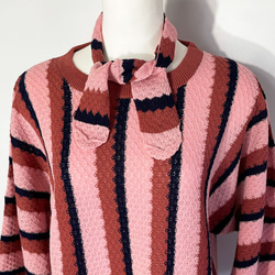 サマーニット✿ レッド＆ピンク ストライプ チュニック　344 DARK RED PINK STRIPE TUNIC 5枚目の画像