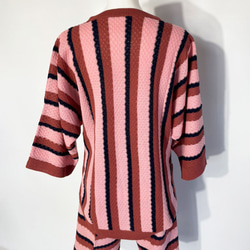 サマーニット✿ レッド＆ピンク ストライプ チュニック　344 DARK RED PINK STRIPE TUNIC 3枚目の画像