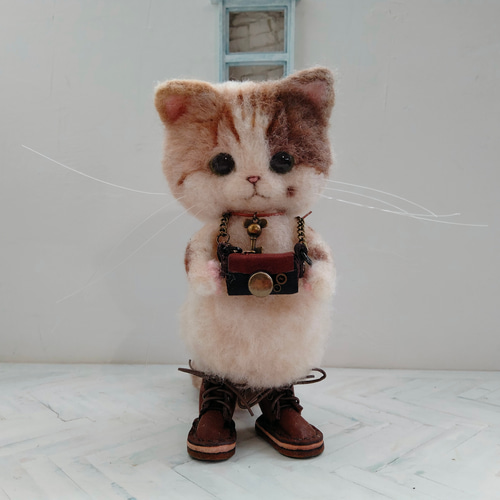 chata作家 羊毛フェルト テディベア ハンドメンド ネコ ぬいぐるみ
