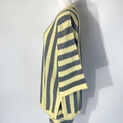 サマーニット✿ グレー＆イエロー ストライプ チュニック　345 GRAY YELLOW STRIPE TUNIC 2枚目の画像