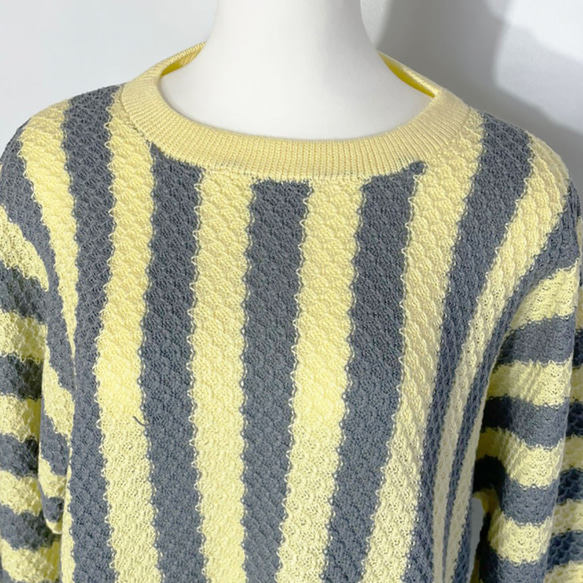 サマーニット✿ グレー＆イエロー ストライプ チュニック　345 GRAY YELLOW STRIPE TUNIC 4枚目の画像