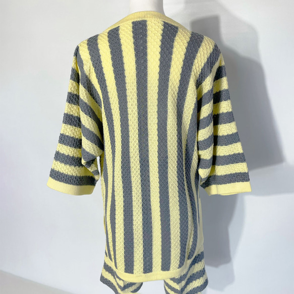 サマーニット✿ グレー＆イエロー ストライプ チュニック　345 GRAY YELLOW STRIPE TUNIC 3枚目の画像