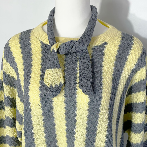 サマーニット✿ グレー＆イエロー ストライプ チュニック　345 GRAY YELLOW STRIPE TUNIC 5枚目の画像