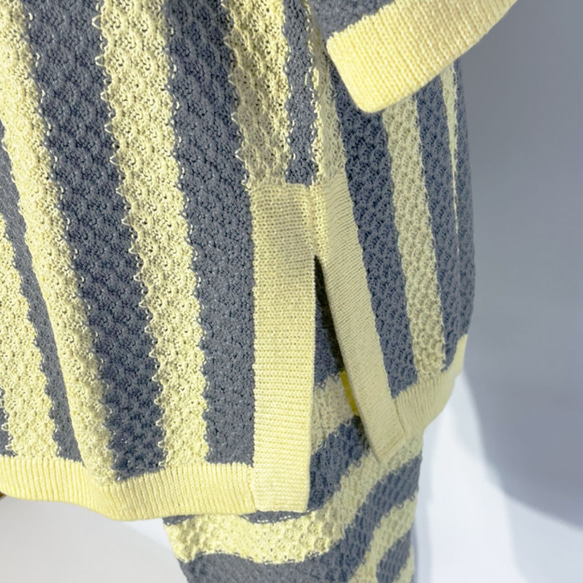 サマーニット✿ グレー＆イエロー ストライプ チュニック　345 GRAY YELLOW STRIPE TUNIC 7枚目の画像