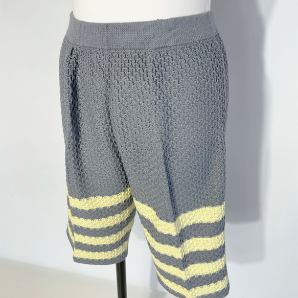 サマーニット✿グレー ＆ イエロ ストライプ ハーフパンツ　345 GRAY YELLOW STRIPE HALF PT 4枚目の画像