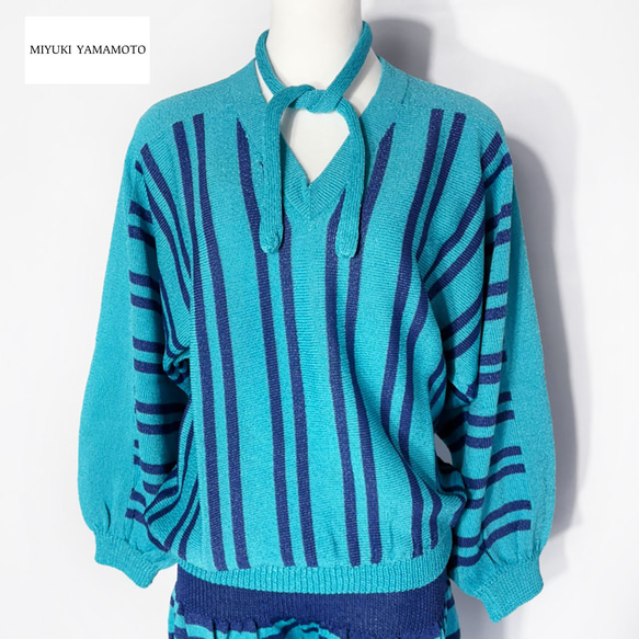 サマーニット✿ ブルー ストライプ トップス　348 BLUE STRIPE TOPS 2枚目の画像