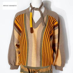 サマーニット✿ライトブラウン ストライプ トップス　349 LIGHT BROWN STRIPE TOPS 1枚目の画像